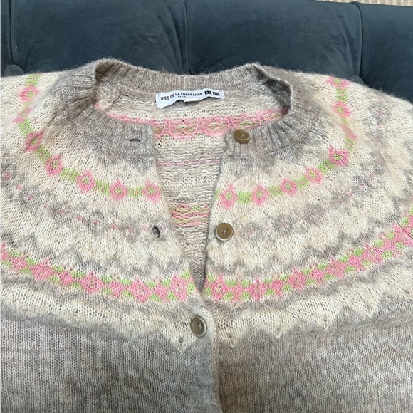 INES DE LA FRESSANGE Paris Wool Blend Button Up Cardigan Women’s Large Neutral - Picture 8 of 10